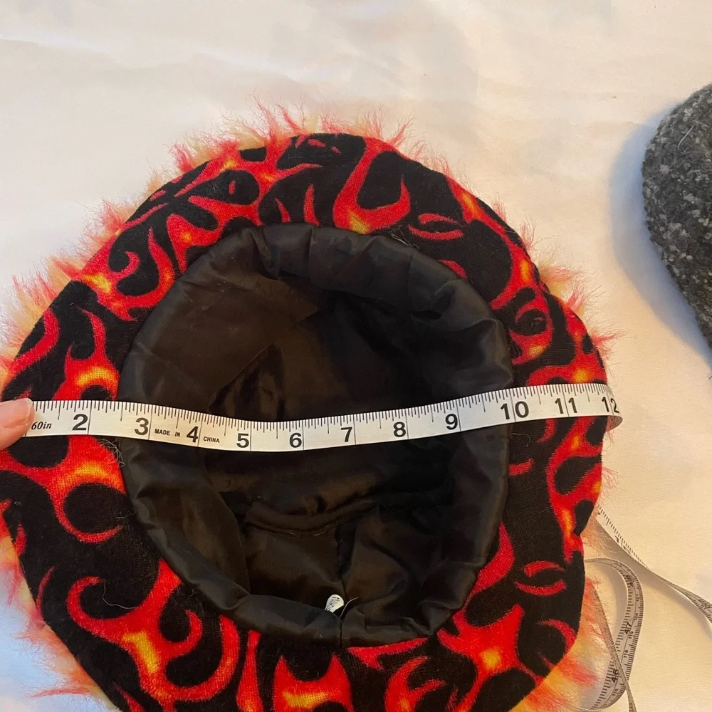 Furry Red, Yellow, and Black Warm Women’s Hat,‎ Soft and Stretchy, OS Fits Most